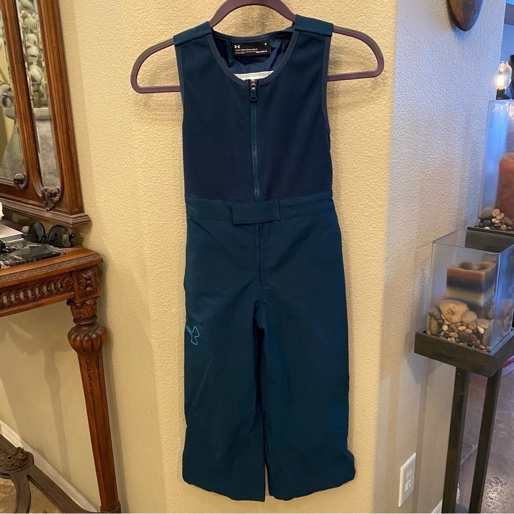 UNDER ARMOUR Girls Kids Dark Teal Loose Cold Gear Bib Ski Snowsuit Size 5 Yrs